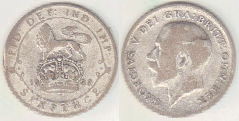 1922 Great Britain silver Sixpence A000733